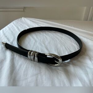 Madewell Black Leather Belt with Silver Buckle